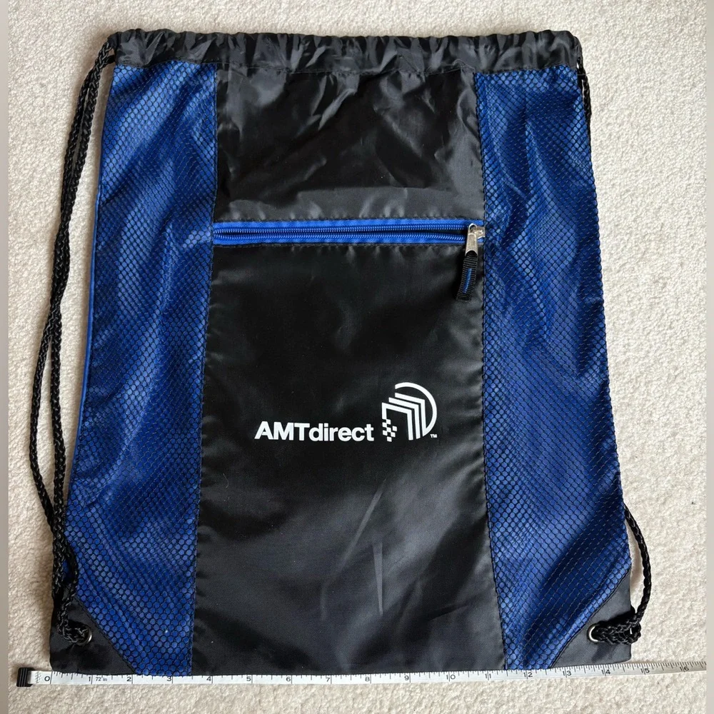 Blue and Black Drawstring Bag Backpack Gym Bag Sporty Athletic Mesh Colorblock
